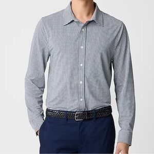 J Crew Factory Navy Gingham All-Day Performance Shirt M $120